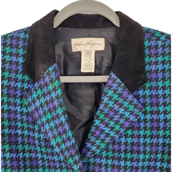 Vintage Kim Rogers Blazer Women's 10 Houndstooth Jacket Button Down Pockets - Picture 3 of 10
